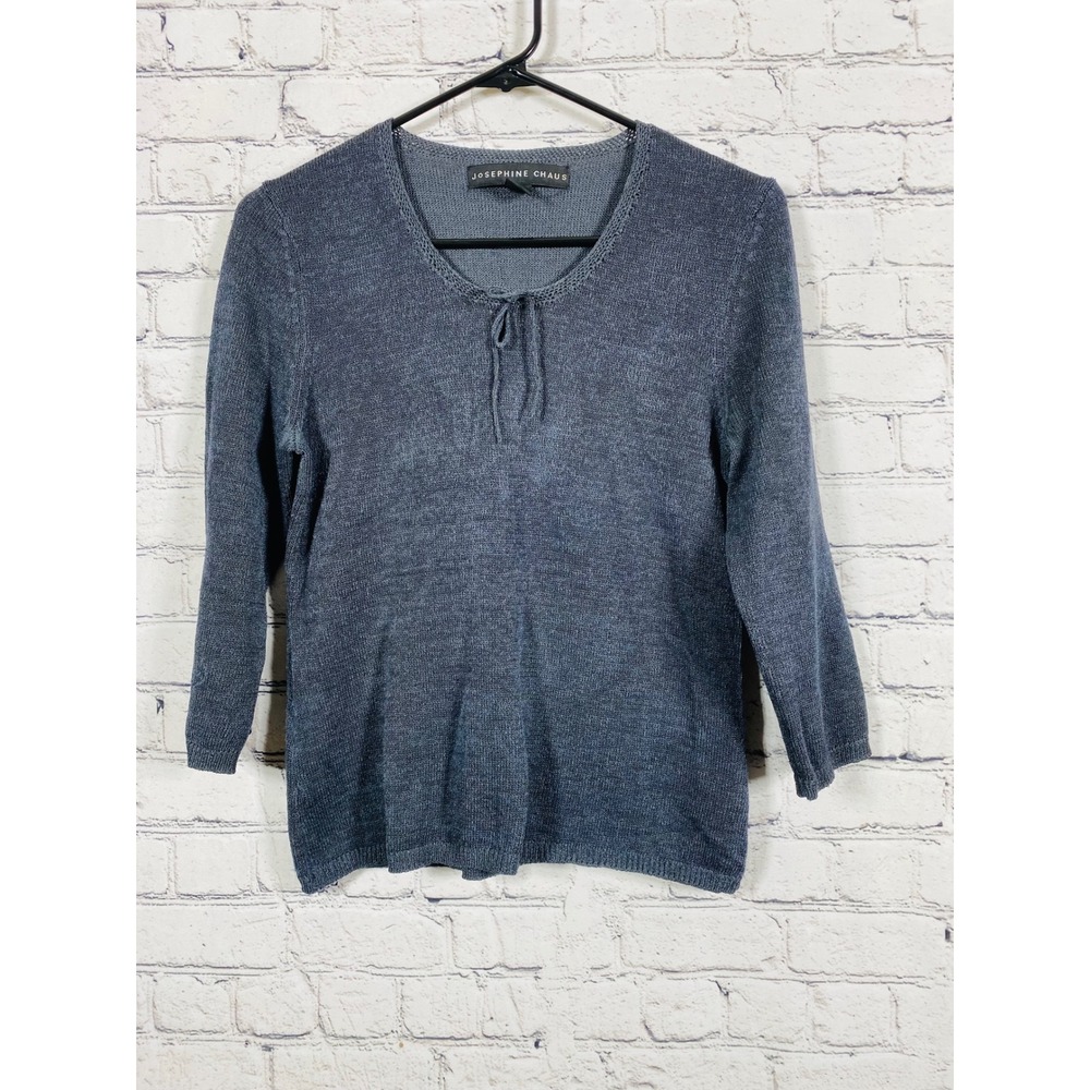 Josephine Chaus Sweater Womens 3/4 Sleeve Blue Gray M Excellent Tie Front Knit